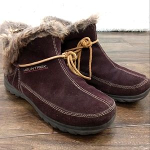 Mountrek Size 8 Taupe Suede Mid Height Faux Fur Lace Around Boots